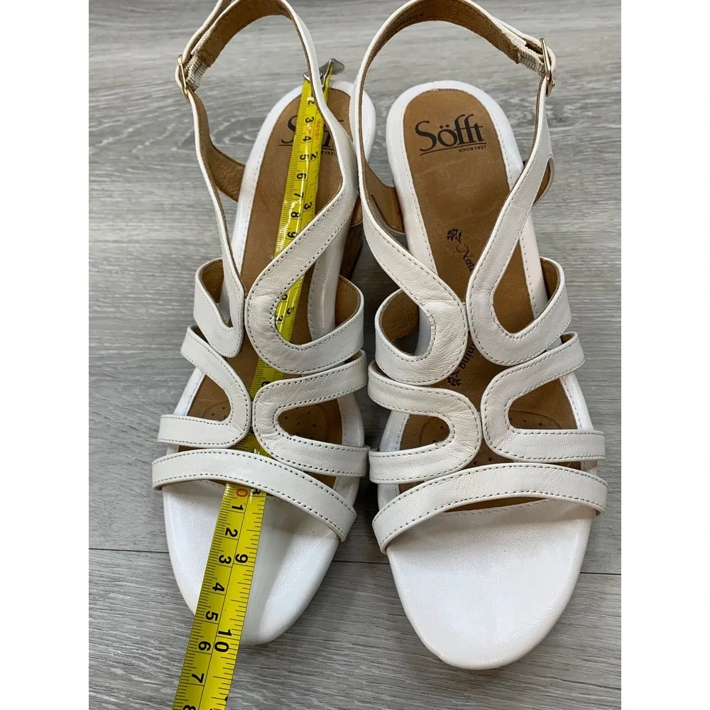 Sofft Katina Women's White Leather Cork Wedge Sandals Strappy Ankle Strap 9